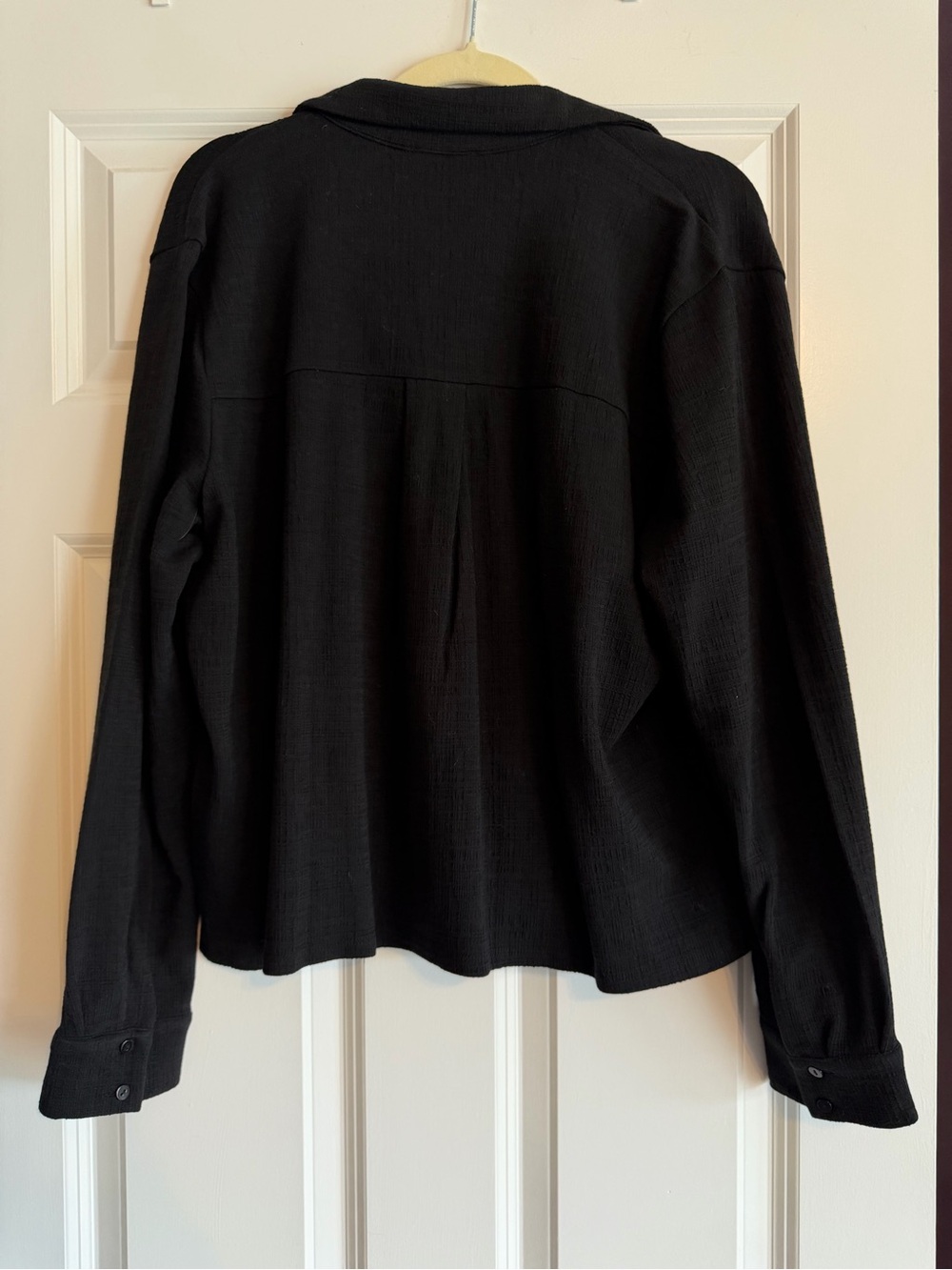 Eileen Fisher Black Cross Hatch Stretch Jersey Classic Collar Shirt - Picture 2 of 6